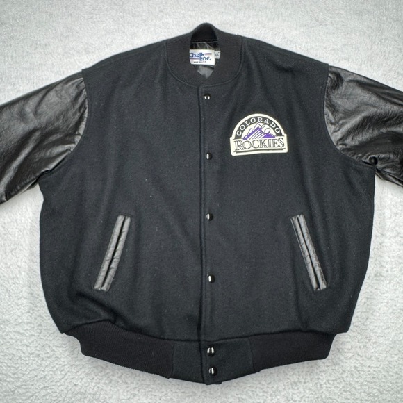 Vintage Colorado Rockies Chalk Line Snap Wool Bomber Jacket Black Men's Size XXL - Picture 4 of 13
